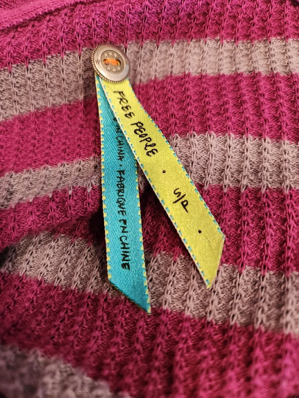 Vintage Free People Magenta/Gray Stripe Hoodie/Henley Size S 90's Bella Swan Y2K